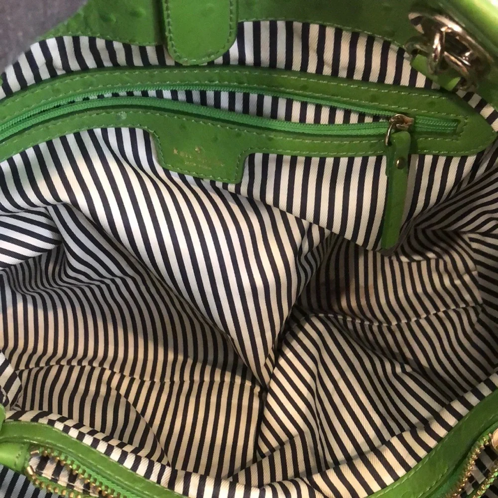 KATE SPADE Lime Green Embossed Ostrich Leather Oversized Tote w Silver Hardware